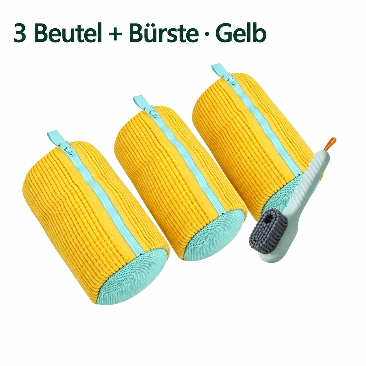 STANVIX Schuhwaschbeutel – 3 Beutel und eine Bürste Gelb