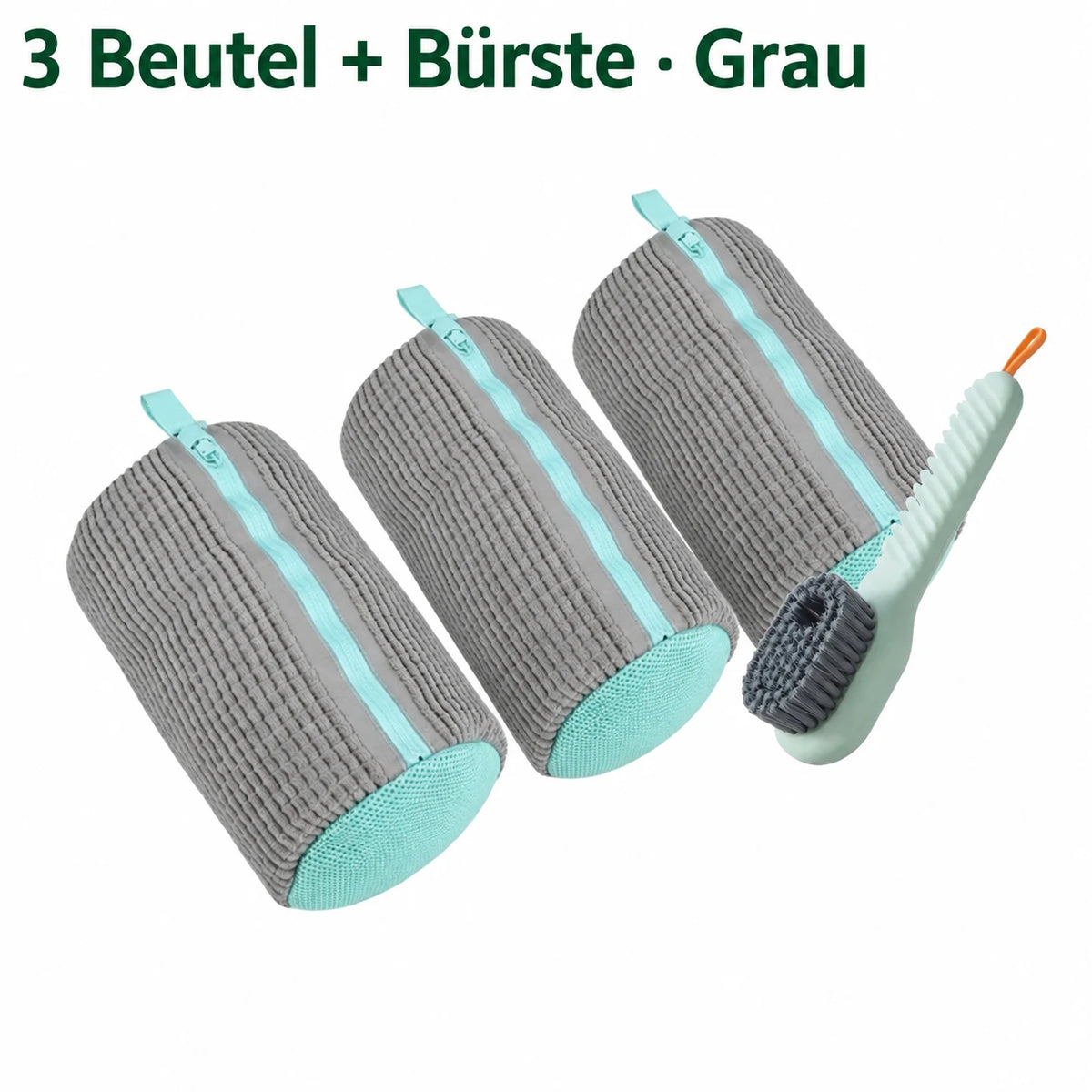 STANVIX Schuhwaschbeutel – 3 Beutel und eine Bürste Grau