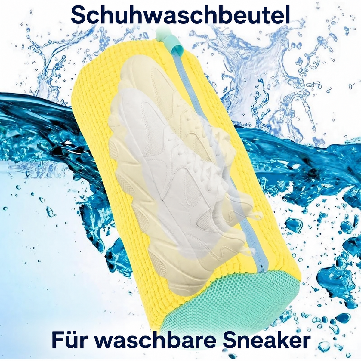 Gelber Schuhwaschbeutel mit Reißverschluss – für waschbare Sneaker